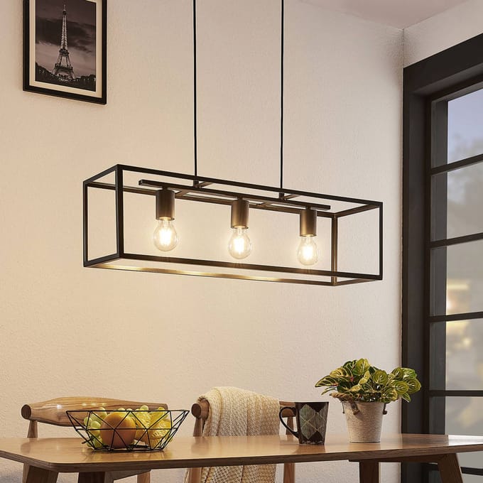 Lindby - hanglamp - 3lichts - Staal - H: 20 cm - E27 - zwart mat