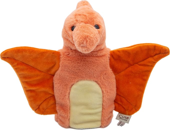 Cute since 1999 - Knuffel handpop Oranje Pterosaurus - Dier knuffel - Handpop voor poppenkast - 20cm