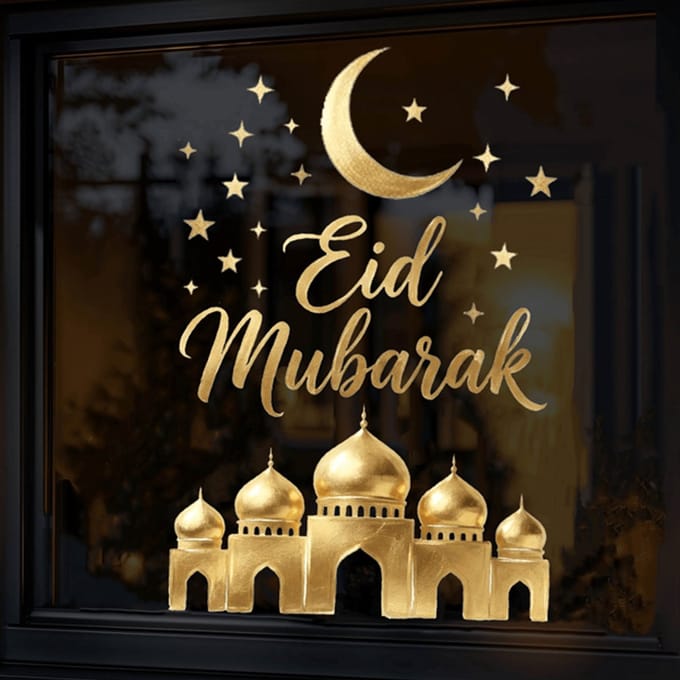 Raamstickers Ramadan / Suikerfeest "Eid Mubarak" – MEDIUM variant – Raamdecoratie Ramadan Suikerfeest
