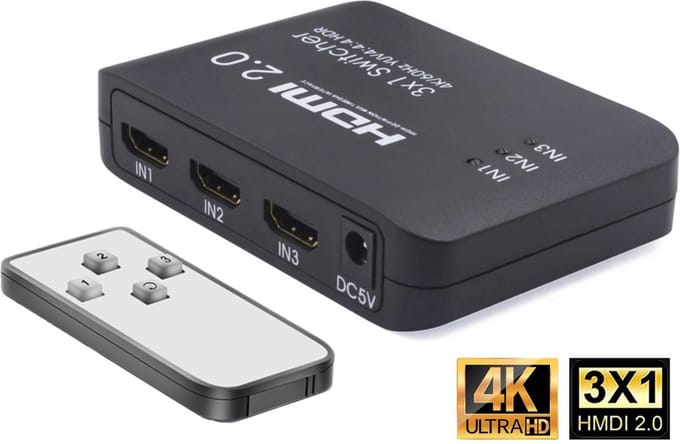 Techvavo® HDMI Switch – 3 In 1 Uit – 4K 60Hz – 3D – Full HD 1080P – HDMI Schakelaar – Afstandsbediening