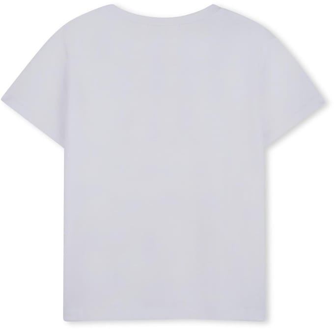 Meisjes T-shirt wit met glitterprint flamingo 110