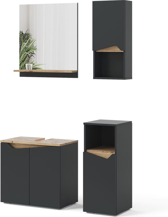 Vicco Badkamermeubelcombinatie Marelle, Antraciet/Artisanaal eiken, 4-delig
