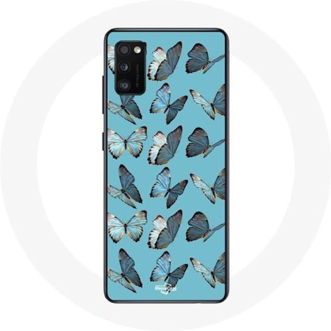 Coque - Samsung - Galaxy A41 - Papillons - Souple - Synthétique bleu