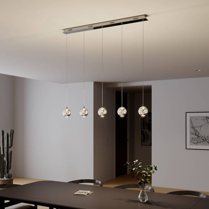 Lucande LED hanglamp Hayley, 96 cm, 5-lamps, chroom, glas