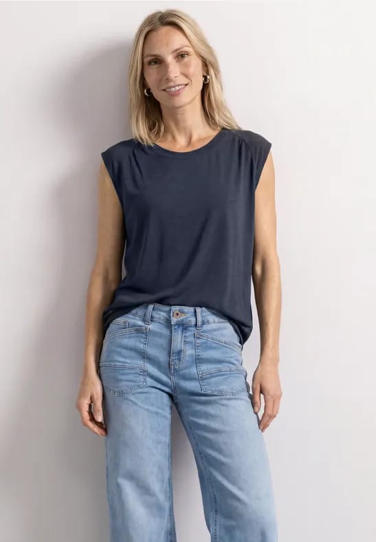 Shirt met afhangende schouders en elastische zoom
