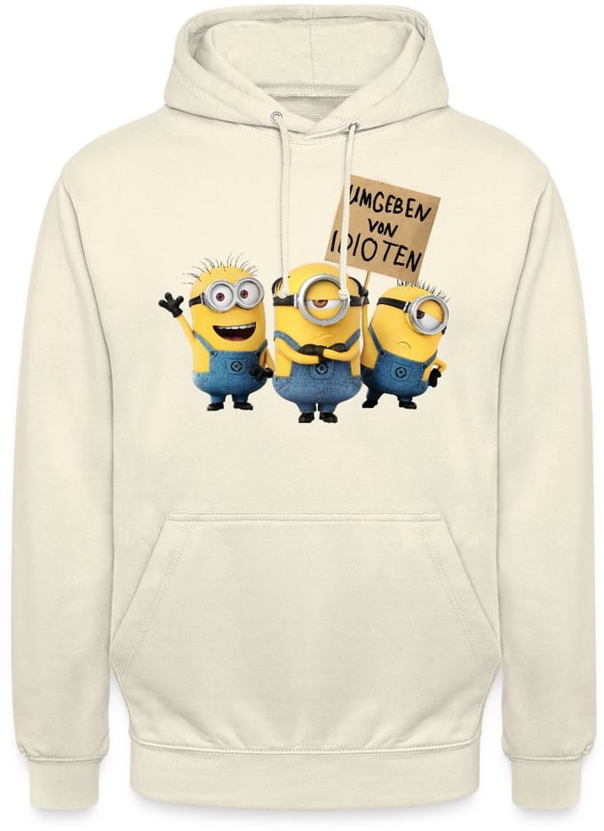 Minions Met Schild Umgeben Von Idioten Hoodie Unisex