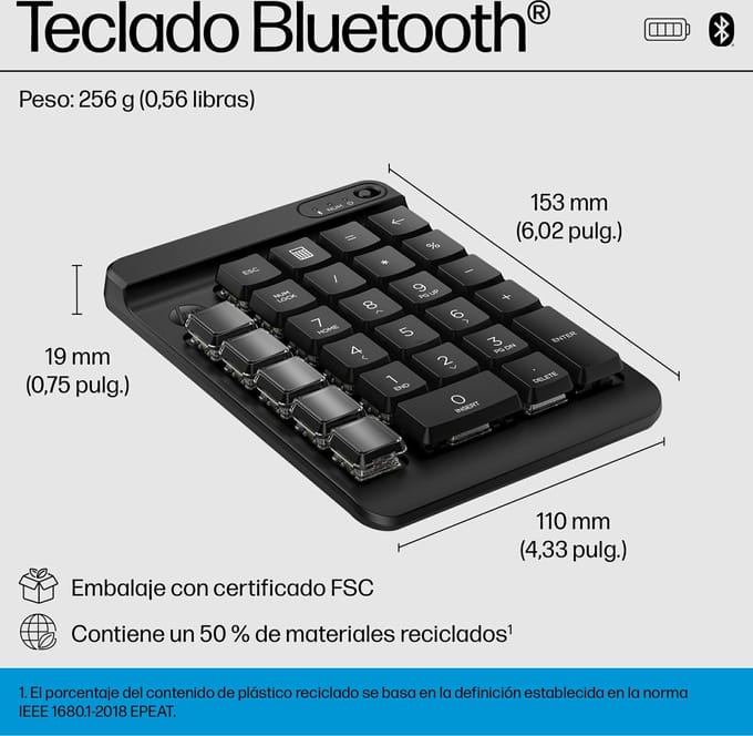 HP 435 Programmable Wireless Keypad (7N7C3AA) - Numpad - Engels - Zwart
