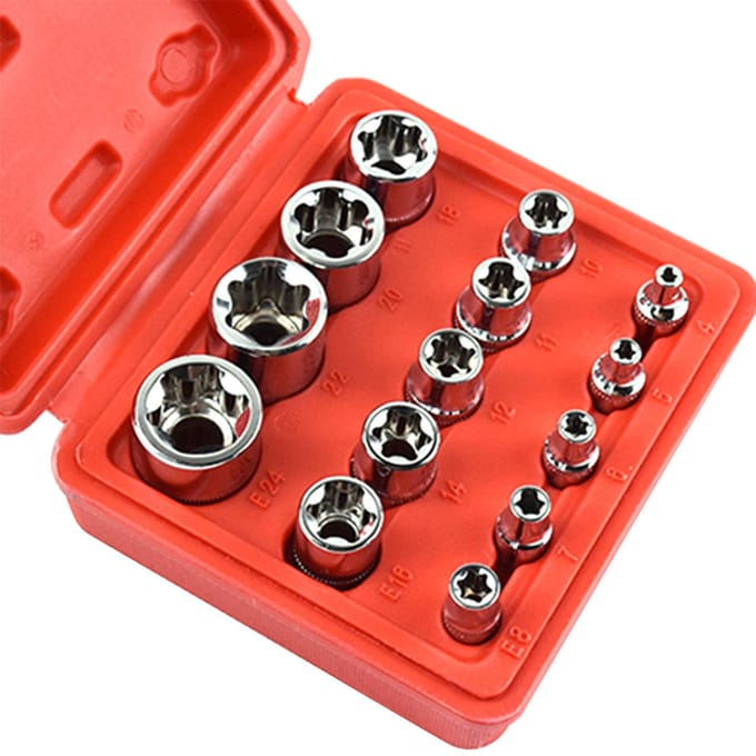 14-delige set vrouwelijke sterbitsockets 1/2   3/8   1/4   aandrijfsockets E4 -E24 met opbergdoos 14Pcs black