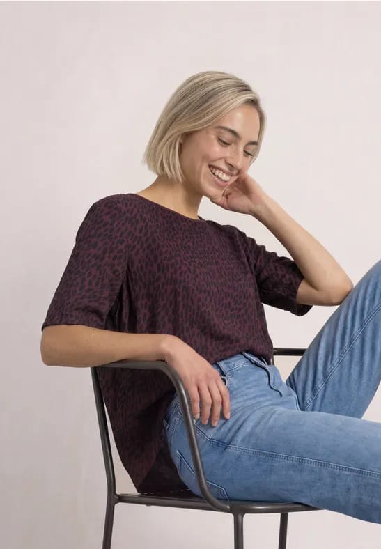 Shirt met ronde hals en gemengde textuur