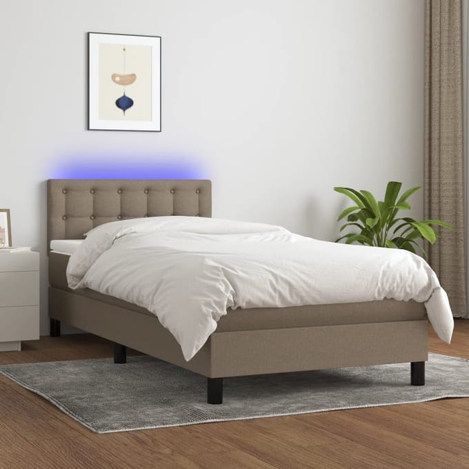 vidaXL - Boxspring - met - matras - en - LED - stof - taupe - 100x200 - cm