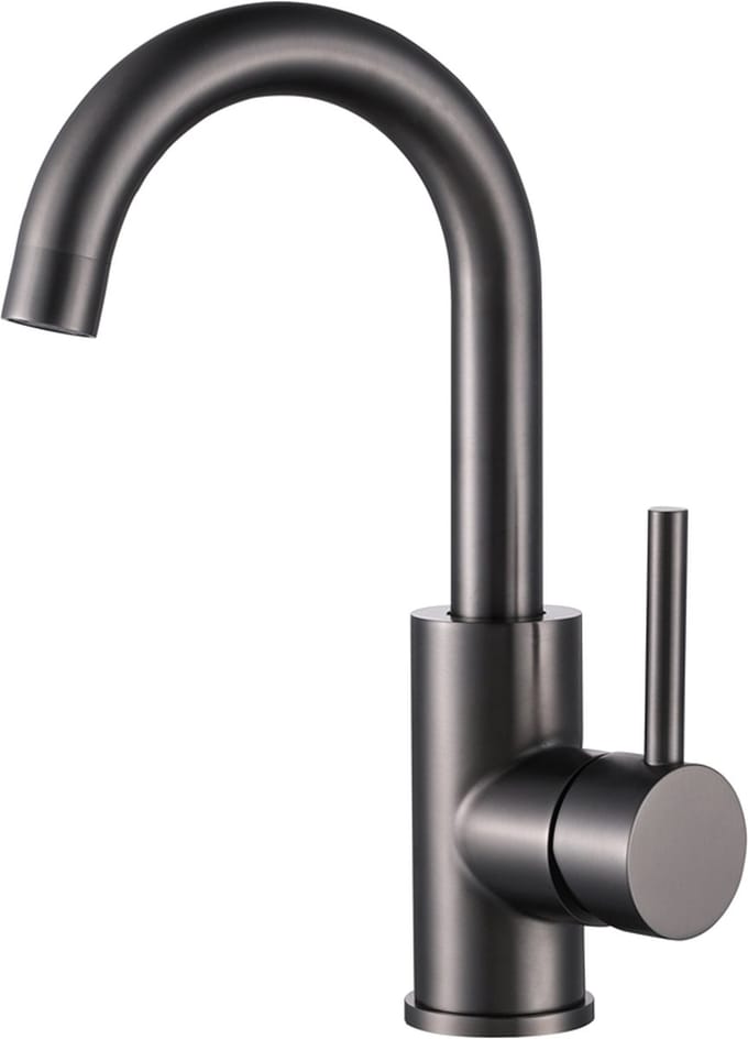 Wastafelkraan met draaibare uitloop Gun Metal één-greeps bediening inclusief aansluitslangen