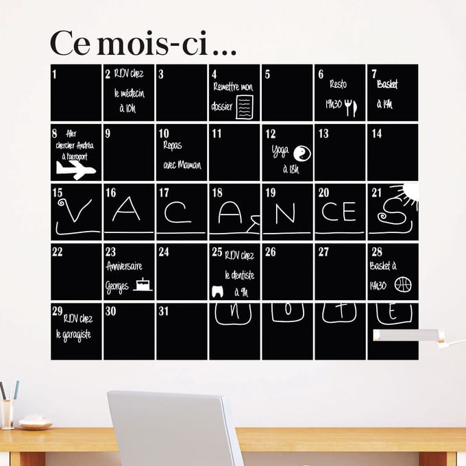 Schoolbordsticker - uitwisbare zelfklevende muurstickers - MAANDKALENDER - 65x70cm