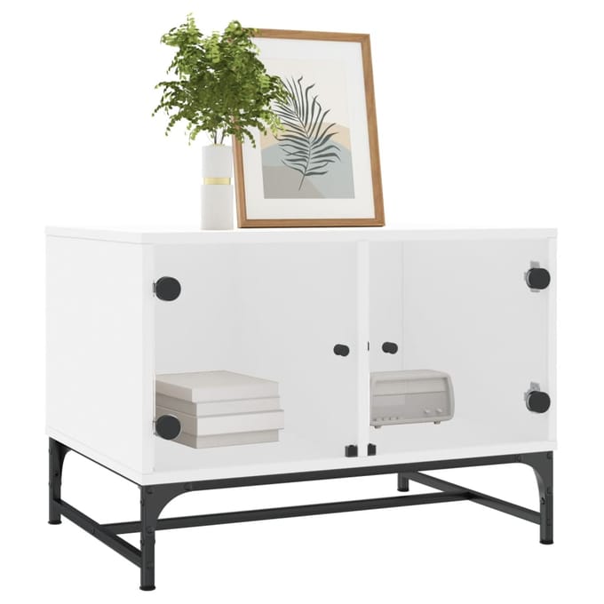 vidaXL - Salontafel - met - glazen - deuren - 68,5x50x50 - cm - wit
