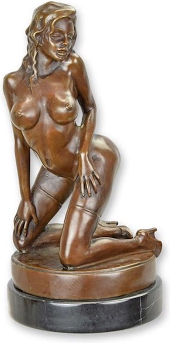 Naakte Vrouw - Bronzen Beeld - Erotisch Sculptuur - Kunst Decoratie - 15x17x32