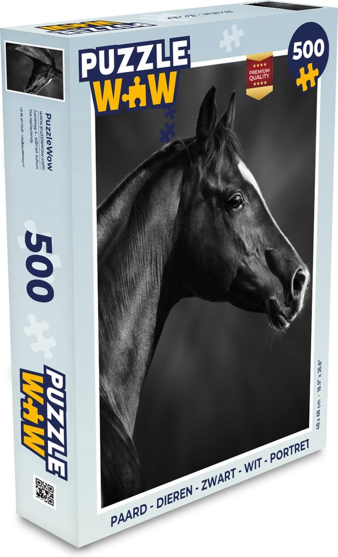 Puzzel Paard - Dieren - Zwart - Wit - Portret - Legpuzzel - Puzzel 500 stukjes