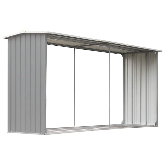 vidaXL - Haardhoutschuur - 330x92x153 - cm - gegalvaniseerd - staal - grijs