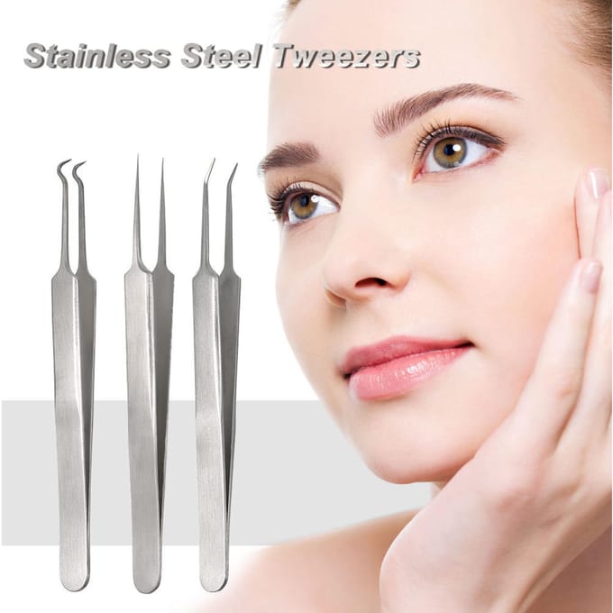 3 stuks acne clip gezichtspuistje comedonentang gebogen rechte mee-eter pincet set roestvrij staal gray