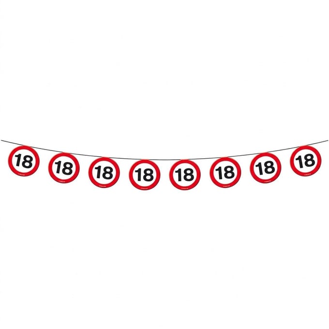 1x Vlaggenlijn versiering 18 jaar verkeersborden 10 meter