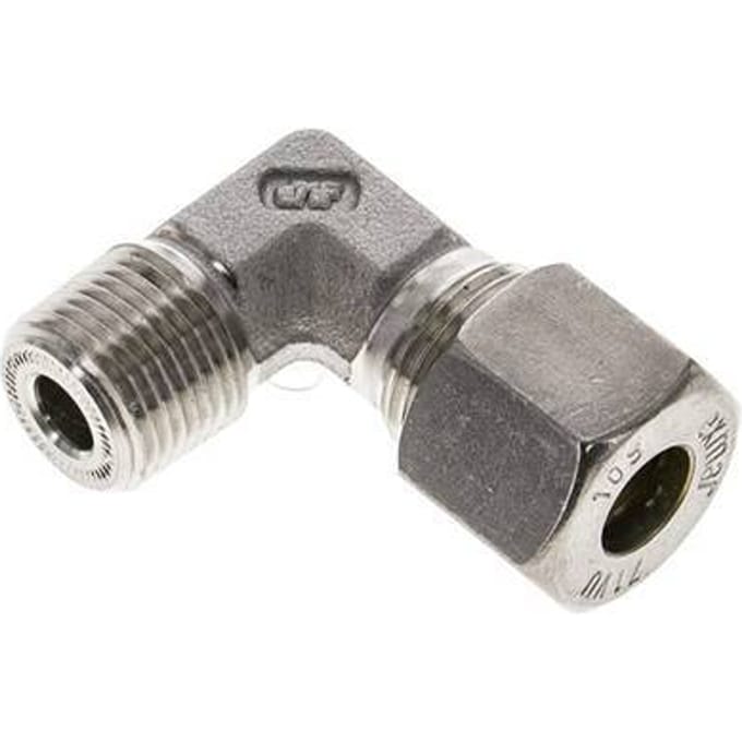 3/8'' NPT Buitendraad x 10S RVS L-Knelfitting 90 graden 630 Bar DIN 2353 - FL2E-MO-ST-038N-10-S