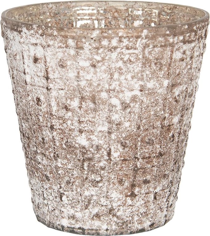 Clayre & Eef Theelichthouder Ø 13x14 cm Bruin Glas Rond Waxinelichthouder