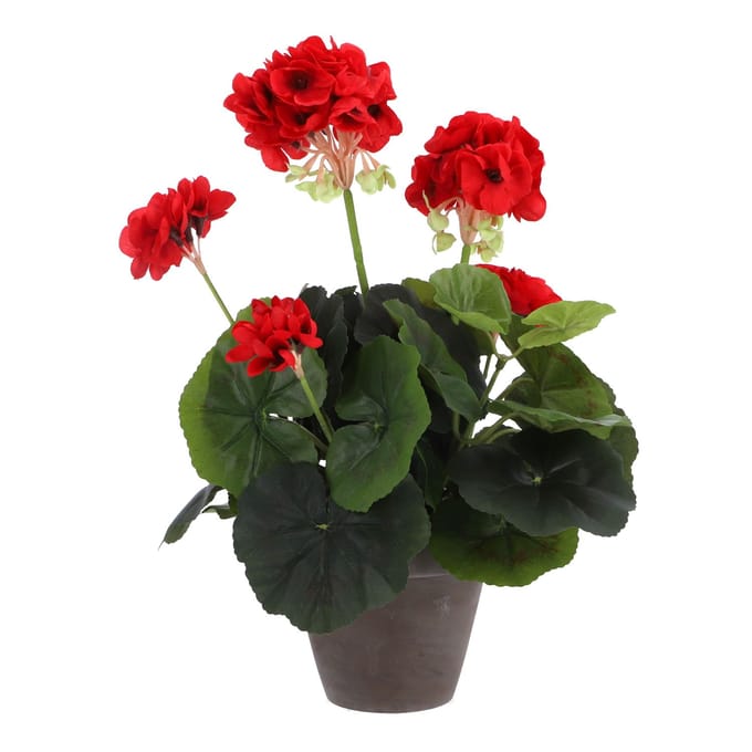 Mica Decorations Kunstplant - Geranium - rood - in pot - D20 x H34 cm