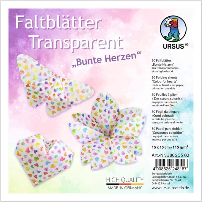 Transparante vouwblaadjes "Kleurrijke harten"