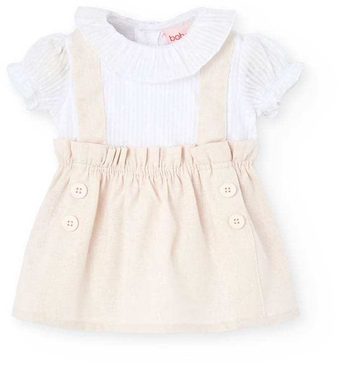 Boboli Voile Combined Jurk Beige 1 Months Meisjes