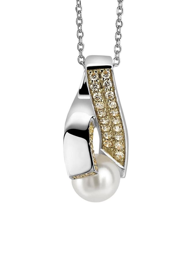 Orphelia Hanger+Ketting White Pearl Bicolor Zirconium ZH-4821