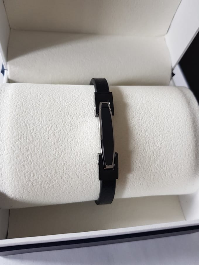 Claudia Koch Bracelet Men Genuine Leather With Stainless Steel, Black