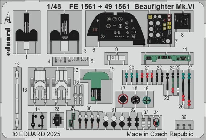 Eduard Modelbouwpakket - FE1561 Accessoires Set voor Beaufighter Mk. VI - Accessoires set - 1:48 -