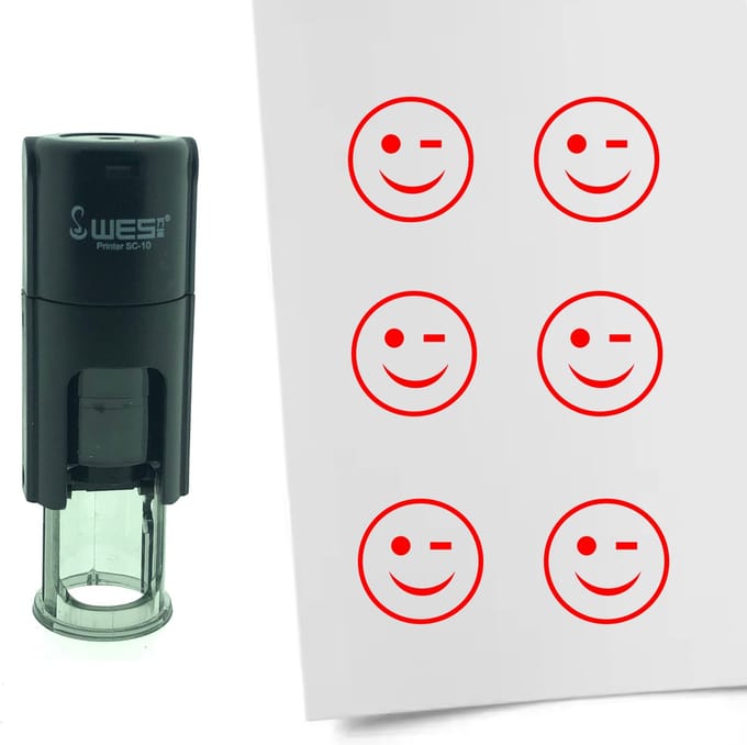 CombiCraft Stempel Smiley Knipoog 10mm rond - Rode inkt