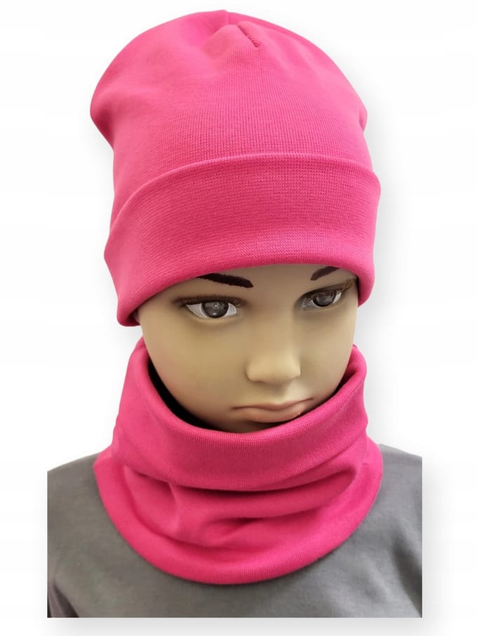 Dartomik - Kinder Set - Dubbele Muts en Sjaal - Maat 52-56 - Roze