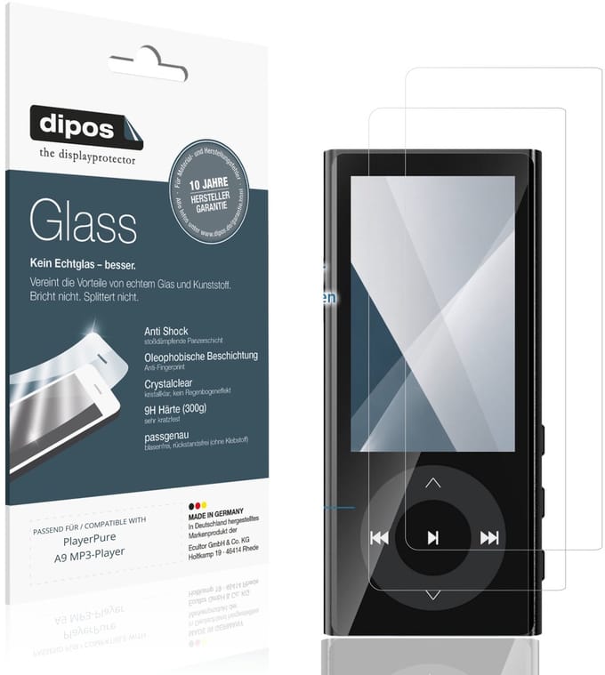 dipos – 2x Pantserfolie geschikt voor PlayerPure A9 MP3-Player | 9H Screenprotector