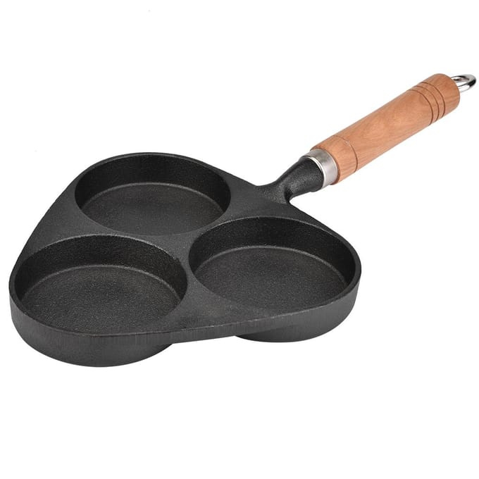 Poêle à crêpes en fonte à 3 moules pour omelettes, œufs, hamburgers, œufs au plat black