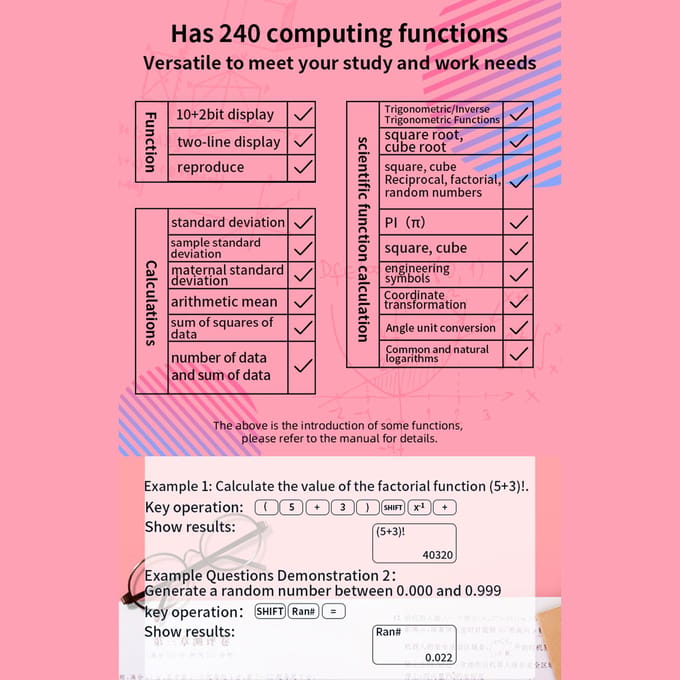 Wetenschappelijke rekenmachine met uitwisbaar schrijfbord 240 functies 2-regelig LCD-scherm Opvouwbaar zwart
