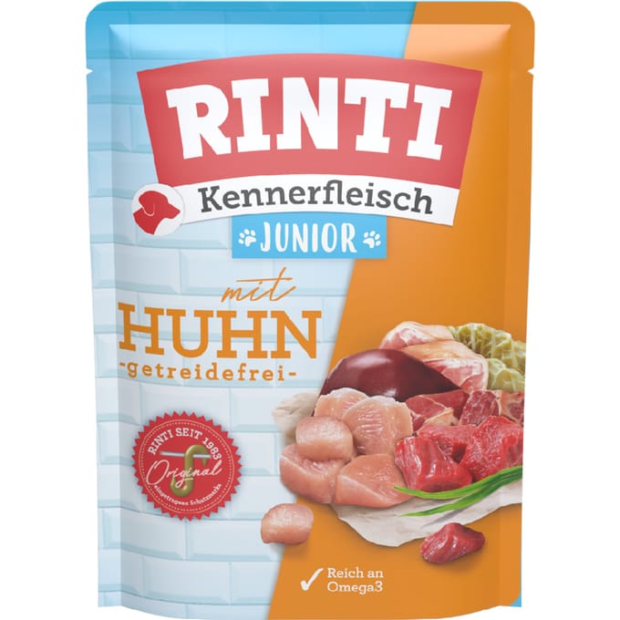 10x400g RINTI Kennerfleisch Zakken Junior Kip natvoer voor honden