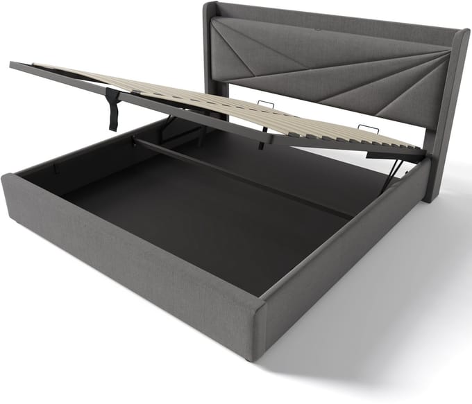 COVREO Bedframe 140x200 cm - grijs, opbergruimte, USB, zonder matras