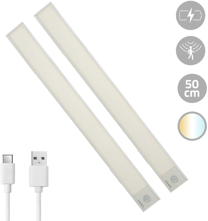 2x Kastverlichting met beweginssensor - Dual White - 50 cm - Kastverlichting oplaadbaar - Wit - Set van 2