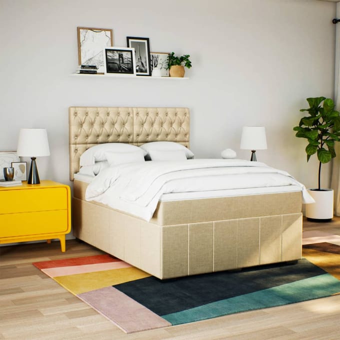 vidaXL - Boxspring - met - matras - stof - crèmekleurig - 140x190 - cm