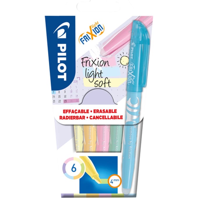 Pilot Frixion Light Soft - Markeerstiften – Doosje van 6 stuks - Pastelkleuren