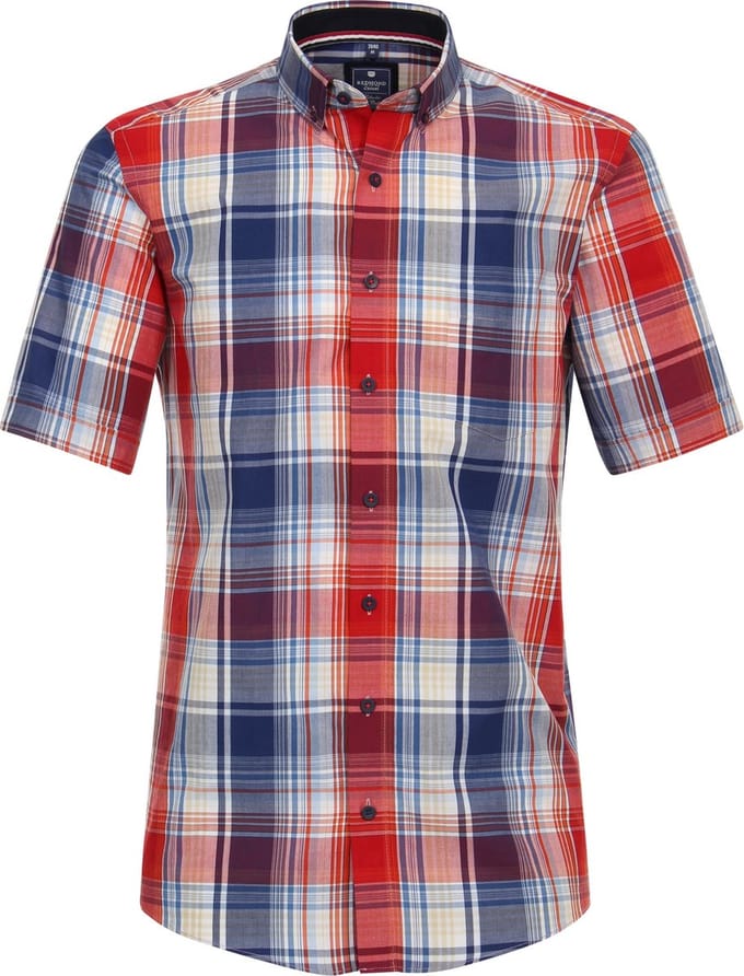 Redmond - overhemd - heren - Regular Fit - korte mouw - rood blauw - maat M