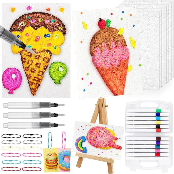 Puffy Verf Schilderset voor Kinderen met 3D Textuur, 10 Kleuren, Mini Easel en Beads