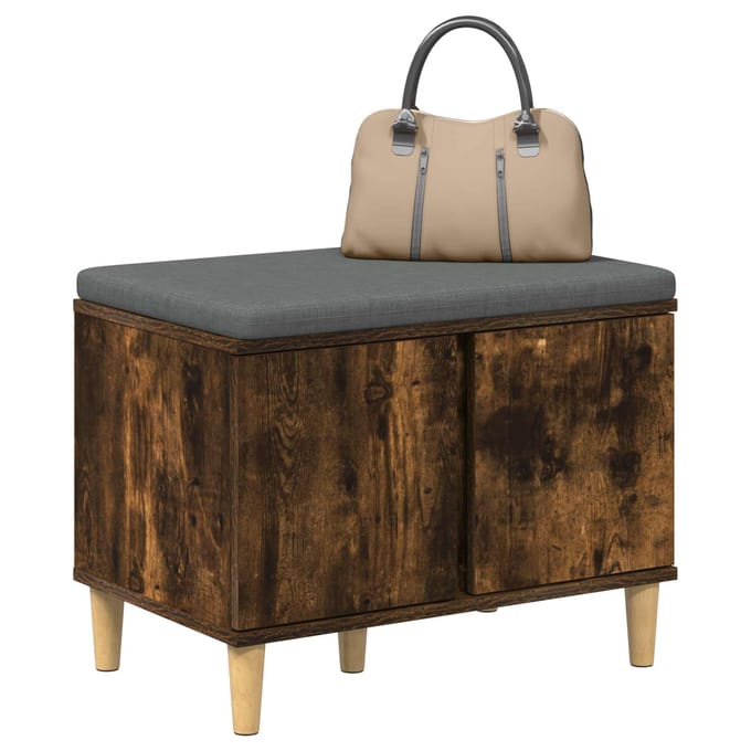 vidaXL - Hallenbank - met - kussen - met - opslag - Gerookte - Eik - 60 - x - 38 - x - 46 - cm