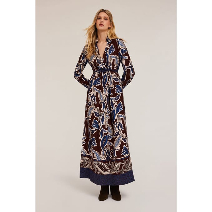 Motivi Long Viscose Dress With Scarf Pattern Blue Größe: 36 | Maxikleider Outlet | Damen | Blau