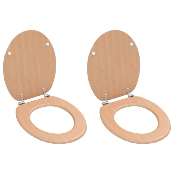 vidaXL - Toiletbrillen - 2 - st - met - deksels - bamboeontwerp - MDF