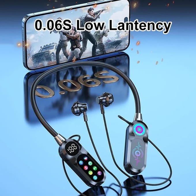 Écouteurs Tour de Cou Sans Fil Écran HD Bluetooth 5.4 Casque HiFi Stéréo Écouteurs de Sport Étanches Support Carte TF