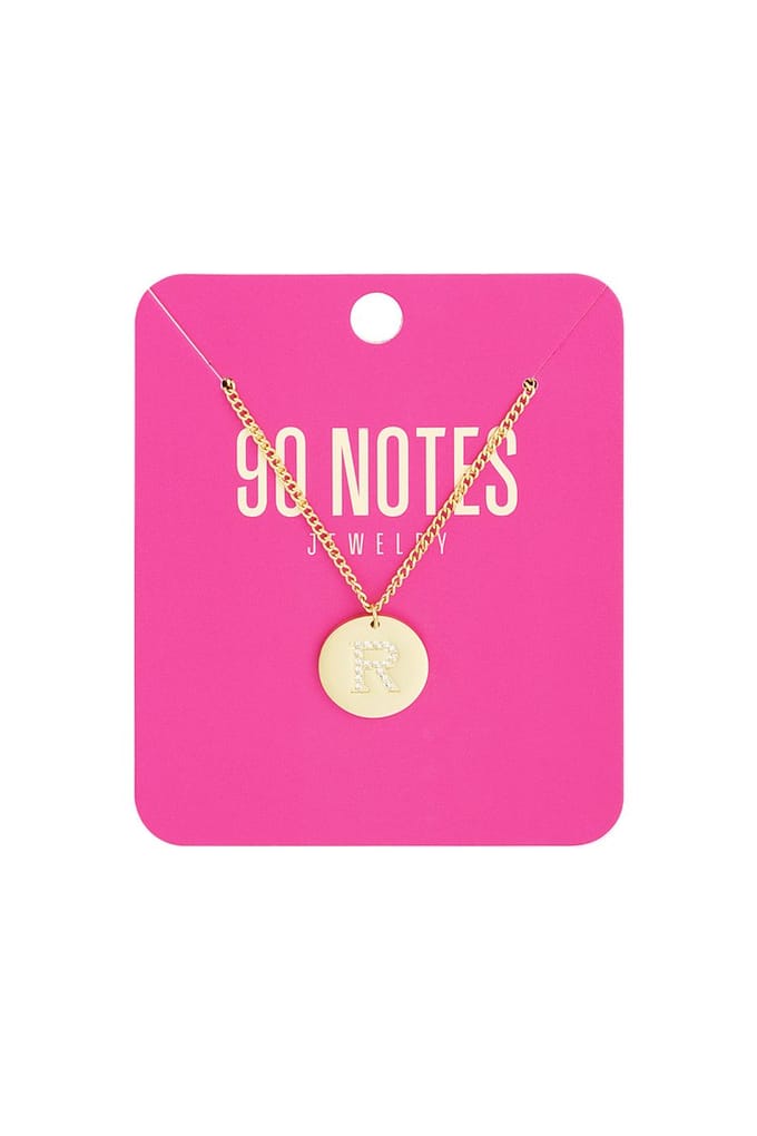 90 NOTES - Initial Strass Ketting - Letter R - goudkleurig
