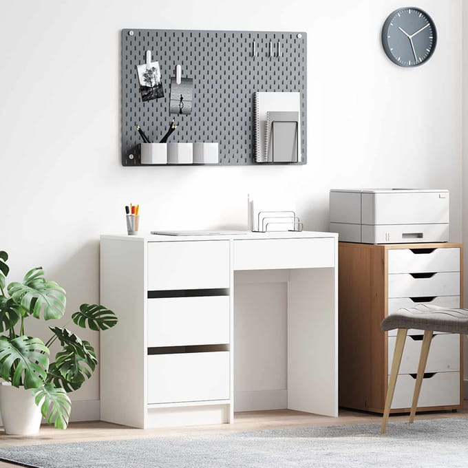 vidaXL - Bureau - Wit - Bewerkt - hout - 90 - x - 37.5 - x - 75 - cm