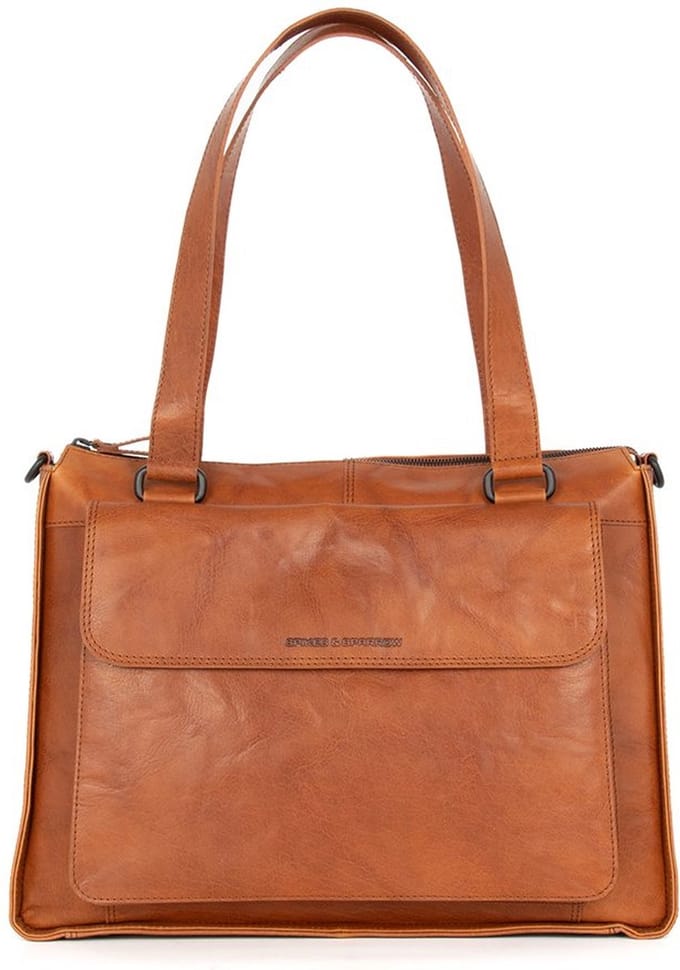 Leren Laptop Schoudertas - 15.6 inch - Ceciley - Brandy Cognac