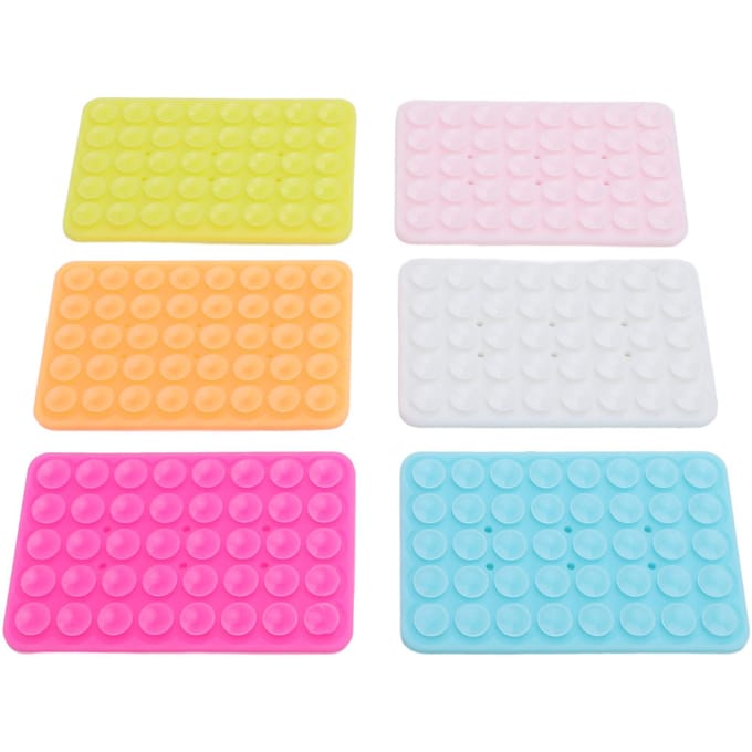 6 STUKS Zuignap Telefoonhoes Houder Fluorescerende Kleur Siliconen Dubbelzijdig Sterk Anti-Slip yellow